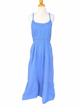 PACT Coastal Double Gauze Cami Maxi Dress Cornflower Blue Organic Cotton M FLAWS